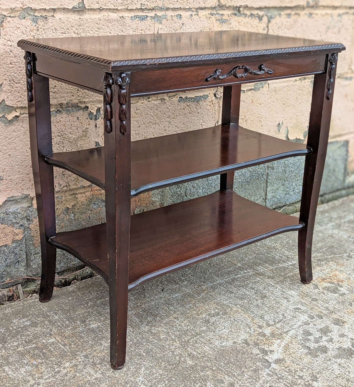 Antique Vintage Old Reclaimed Salvaged 3 Tier Solid Mahogany Wood Wooden Side End Accent Table Lamp Plant Stand Nightstand Shelf