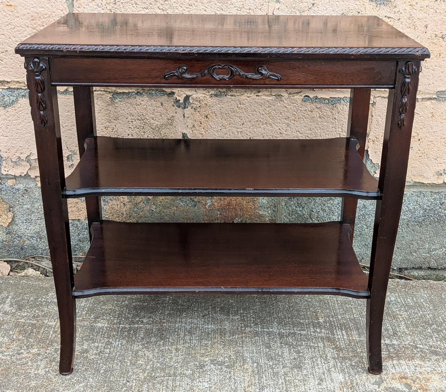 Antique Vintage Old Reclaimed Salvaged 3 Tier Solid Mahogany Wood Wooden Side End Accent Table Lamp Plant Stand Nightstand Shelf