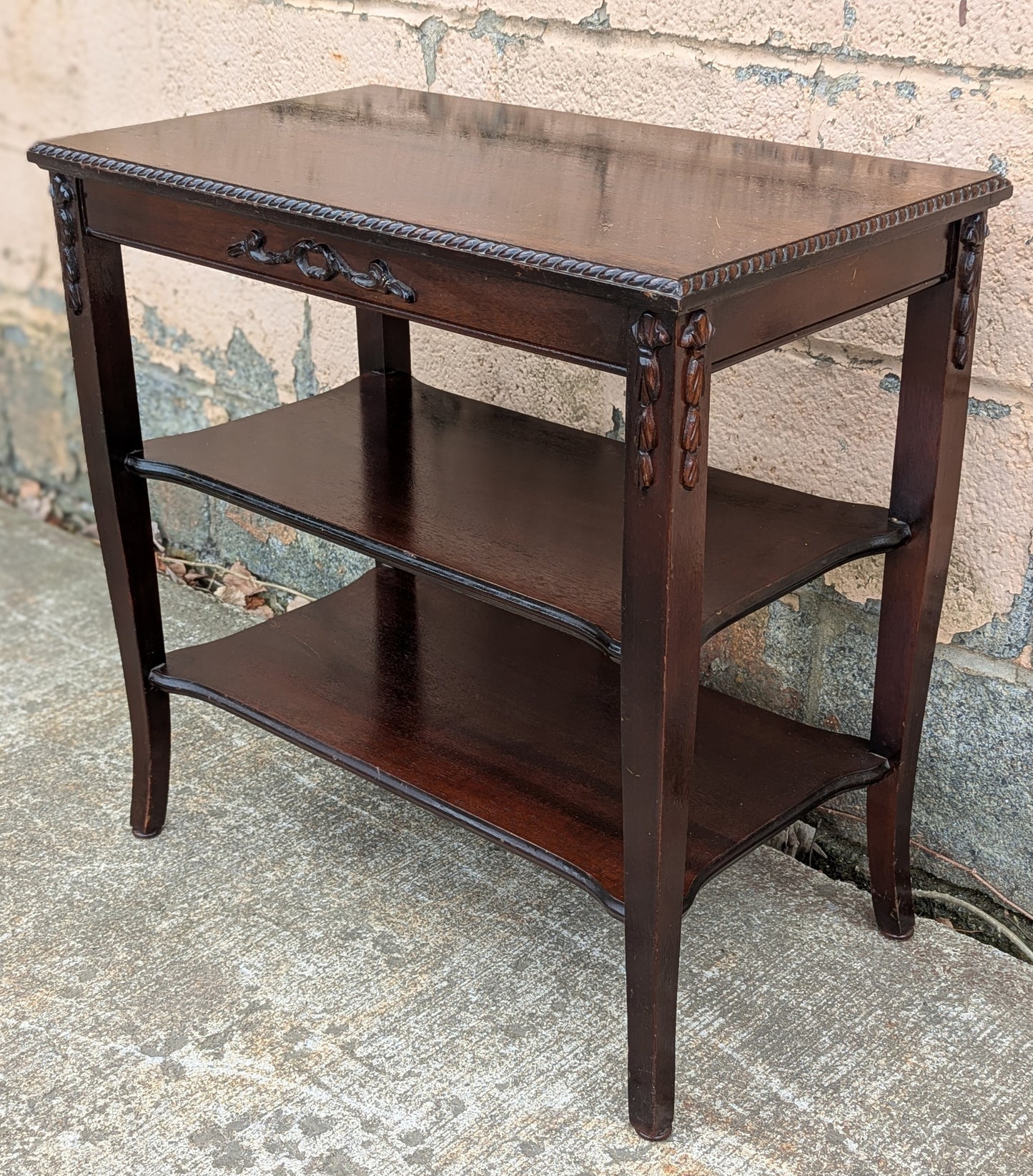 Antique Vintage Old Reclaimed Salvaged 3 Tier Solid Mahogany Wood Wooden Side End Accent Table Lamp Plant Stand Nightstand Shelf