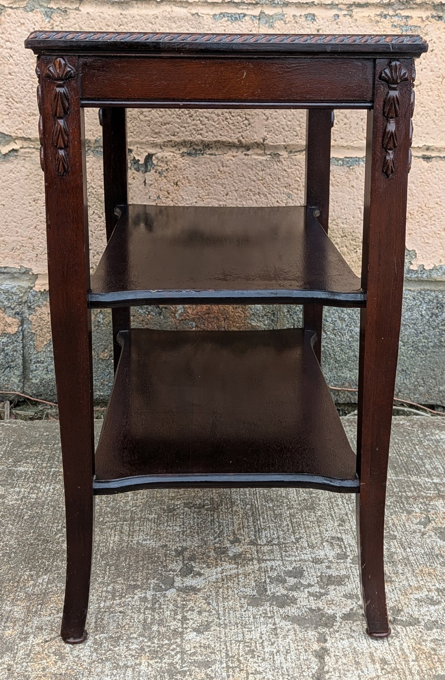 Antique Vintage Old Reclaimed Salvaged 3 Tier Solid Mahogany Wood Wooden Side End Accent Table Lamp Plant Stand Nightstand Shelf