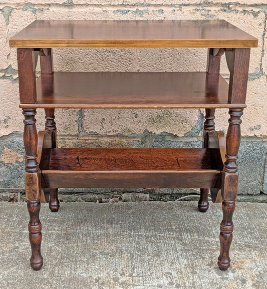 Vintage Antique Old Reclaimed Salvaged 3 Tier Solid Hardwood Wood Wooden Side End Accent Table Lamp Plant Stand Nightstand Newspaper Shelf