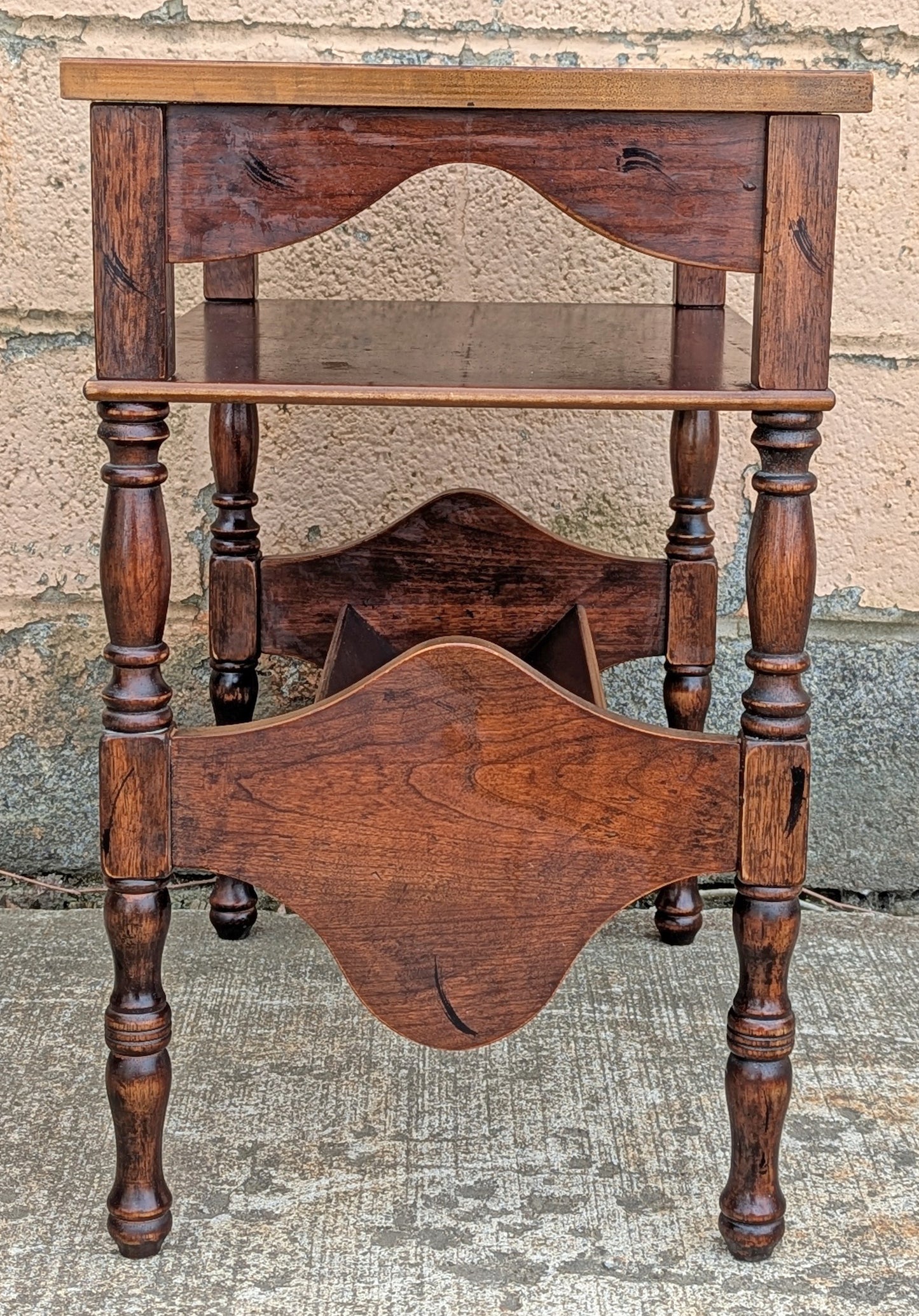 Vintage Antique Old Reclaimed Salvaged 3 Tier Solid Hardwood Wood Wooden Side End Accent Table Lamp Plant Stand Nightstand Newspaper Shelf