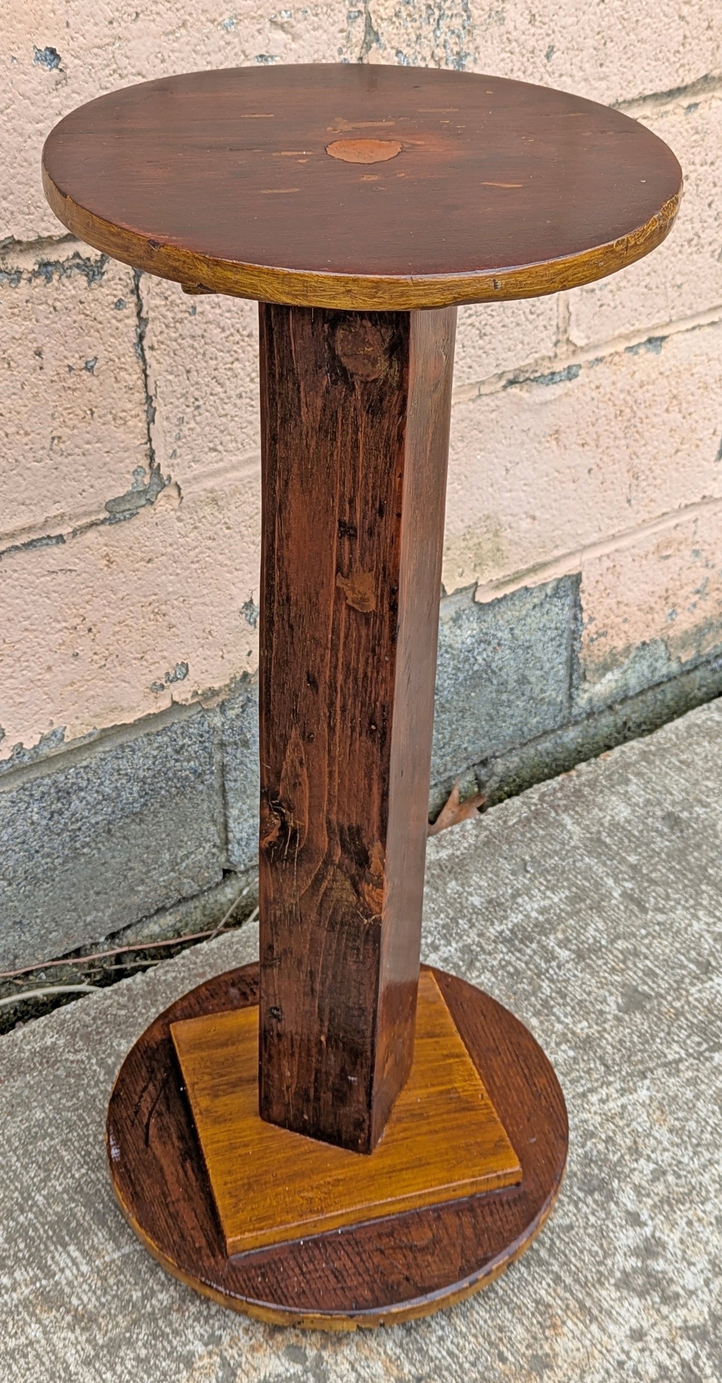 Vintage Antique Old Reclaimed Salvaged Handmade SOLID Mahogany Circular Wood Wooden Lamp Plant End Side Hall Table Stand Shelf