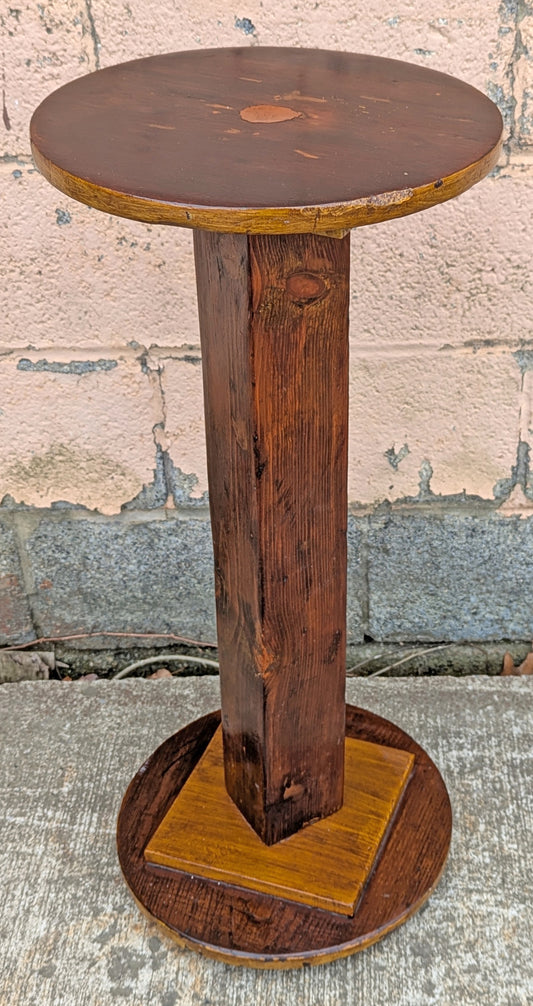 Vintage Antique Old Reclaimed Salvaged Handmade SOLID Mahogany Circular Wood Wooden Lamp Plant End Side Hall Table Stand Shelf
