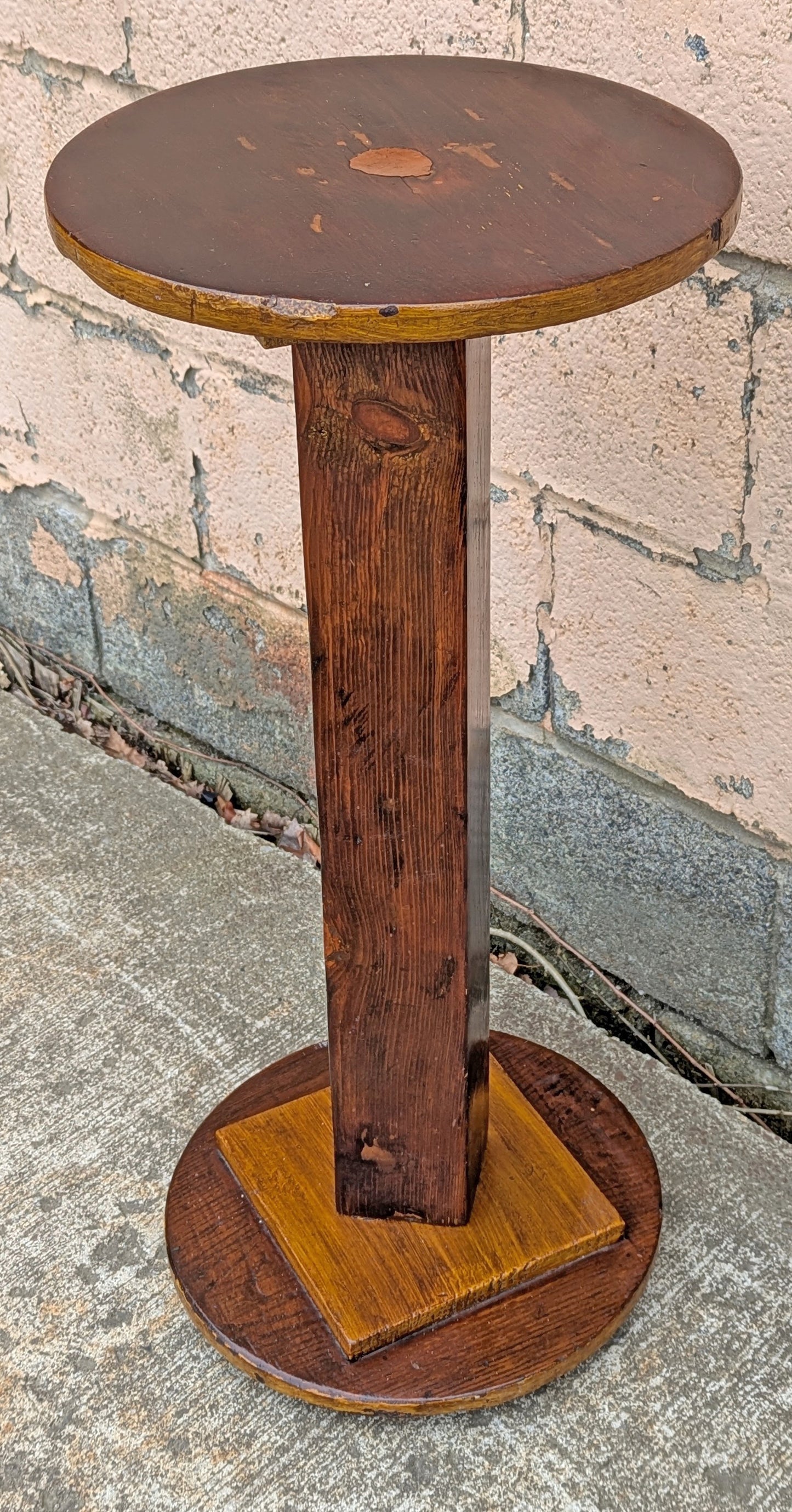 Vintage Antique Old Reclaimed Salvaged Handmade SOLID Mahogany Circular Wood Wooden Lamp Plant End Side Hall Table Stand Shelf