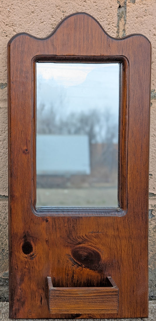 11"x24" Vintage Antique Old Reclaimed Salvaged SOLID Wood Wooden Hanging Wall Mirror Shaving Box Compartment Holder Glass
