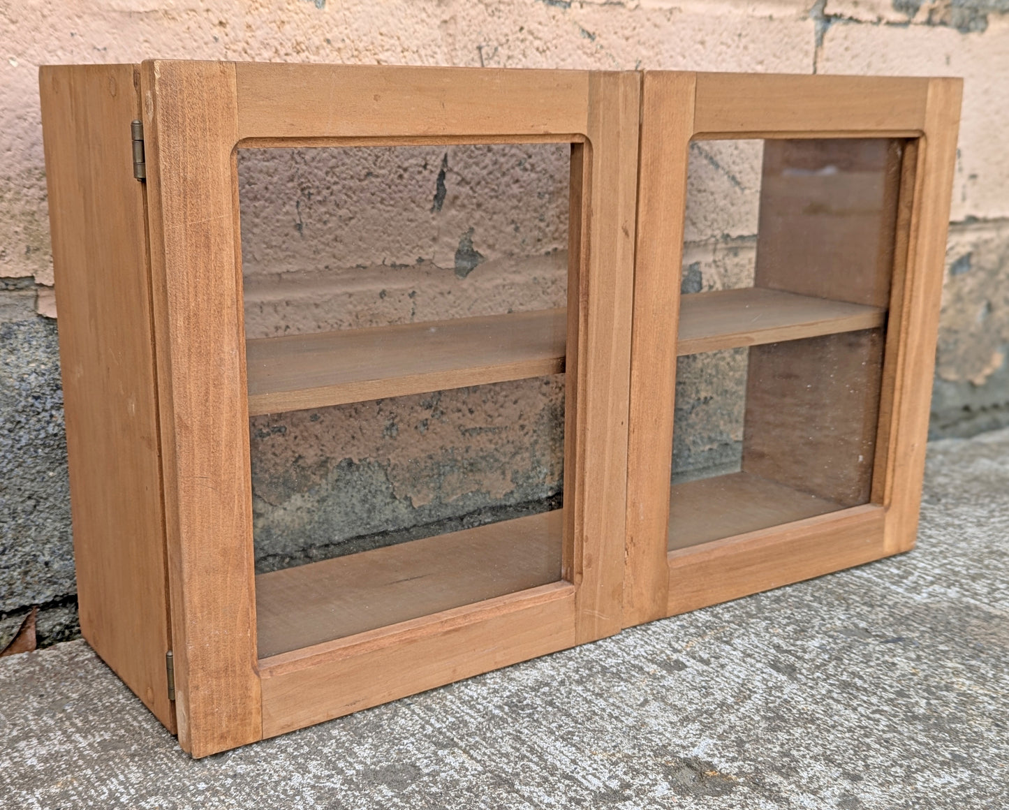 Vintage Antique Old Handmade Reclaimed Salvaged SOLID Wood Wooden Wall Mounted Hanging Cabinet Door Window Shelf Cupboard Holder Glass