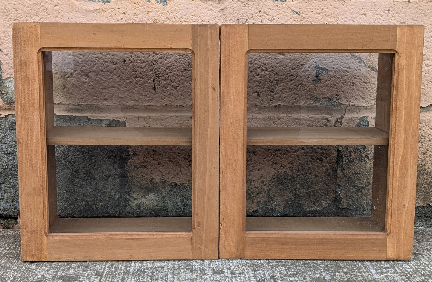 Vintage Antique Old Handmade Reclaimed Salvaged SOLID Wood Wooden Wall Mounted Hanging Cabinet Door Window Shelf Cupboard Holder Glass