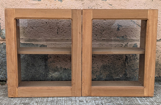 Vintage Antique Old Handmade Reclaimed Salvaged SOLID Wood Wooden Wall Mounted Hanging Cabinet Door Window Shelf Cupboard Holder Glass