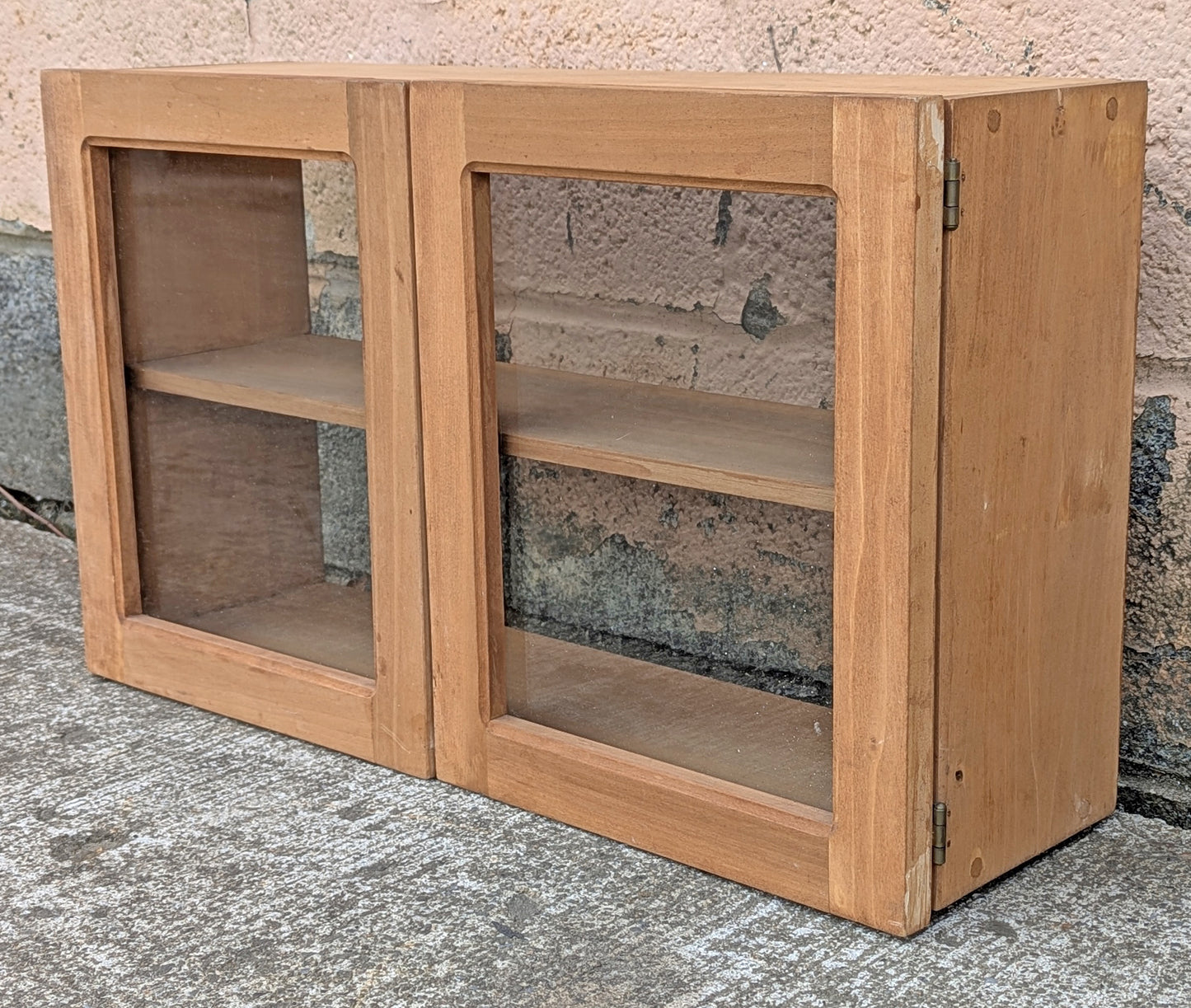 Vintage Antique Old Handmade Reclaimed Salvaged SOLID Wood Wooden Wall Mounted Hanging Cabinet Door Window Shelf Cupboard Holder Glass