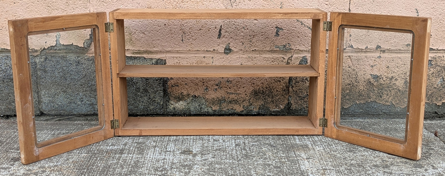 Vintage Antique Old Handmade Reclaimed Salvaged SOLID Wood Wooden Wall Mounted Hanging Cabinet Door Window Shelf Cupboard Holder Glass