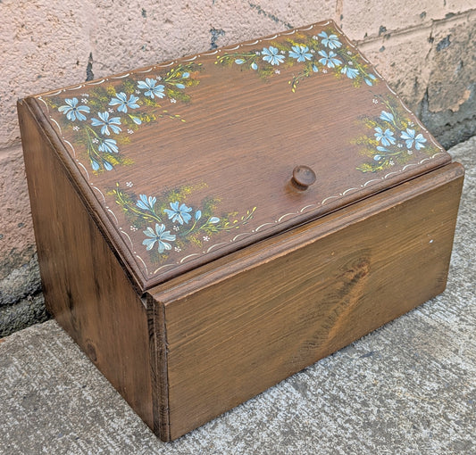 Vintage Old Handmade Handcrafted Painted Decorated Reclaimed Salvaged SOLID Wood Wooden Country Kitchen Counter Bread Container Bin Box