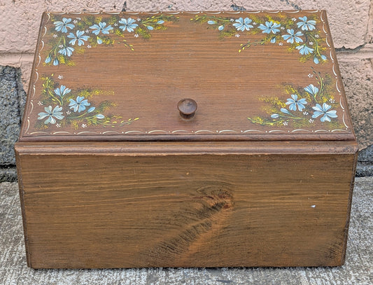 Vintage Old Handmade Handcrafted Painted Decorated Reclaimed Salvaged SOLID Wood Wooden Country Kitchen Counter Bread Container Bin Box