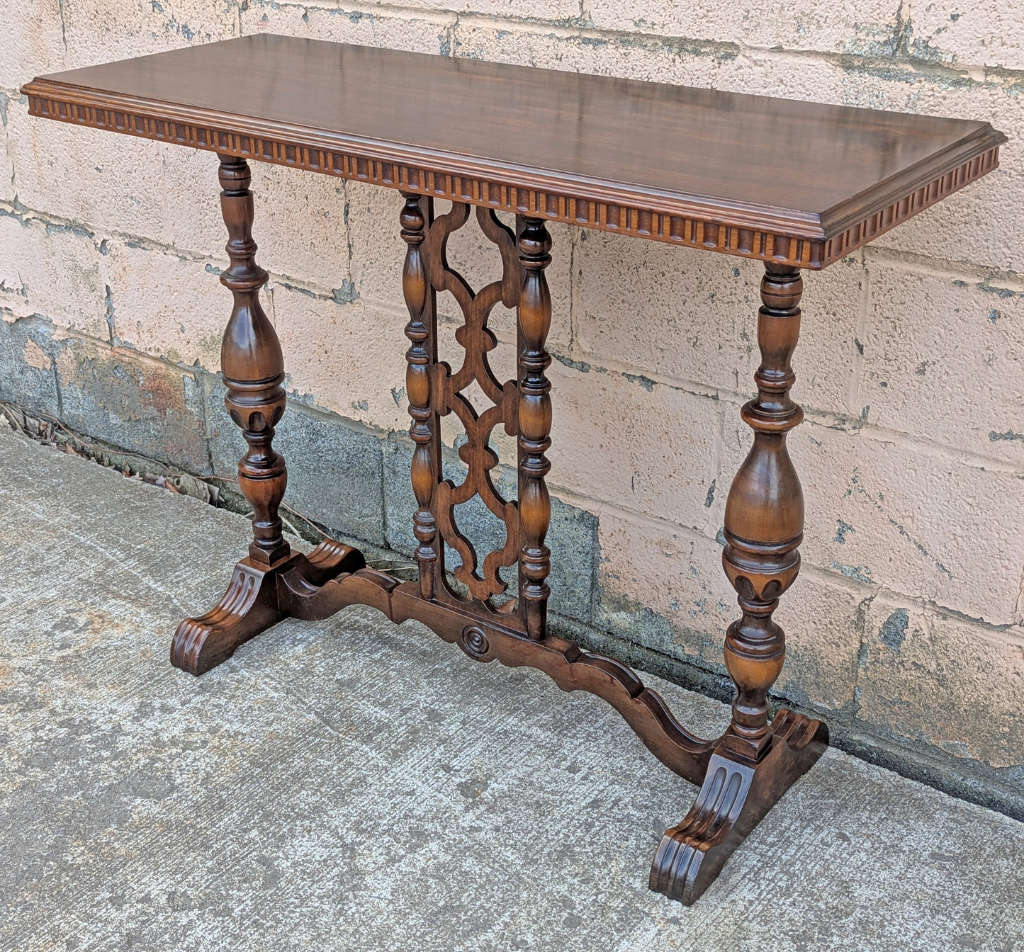 Antique Vintage Old Reclaimed Salvaged SOLID Carved Walnut Wood Wooden Neo-Classical Side End Hall Accent Foyer Sofa Lamp Table Stand
