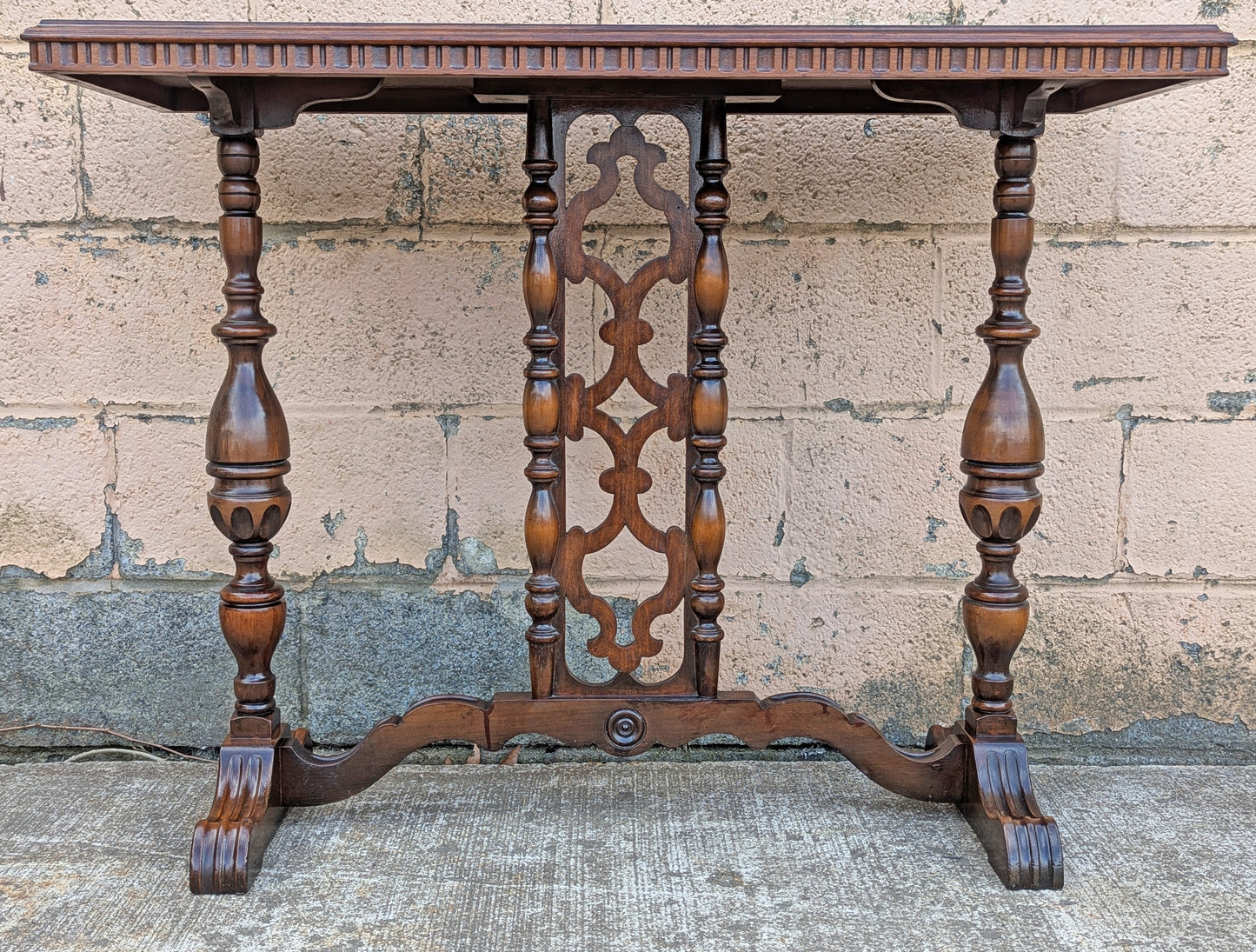 Antique Vintage Old Reclaimed Salvaged SOLID Carved Walnut Wood Wooden Neo-Classical Side End Hall Accent Foyer Sofa Lamp Table Stand