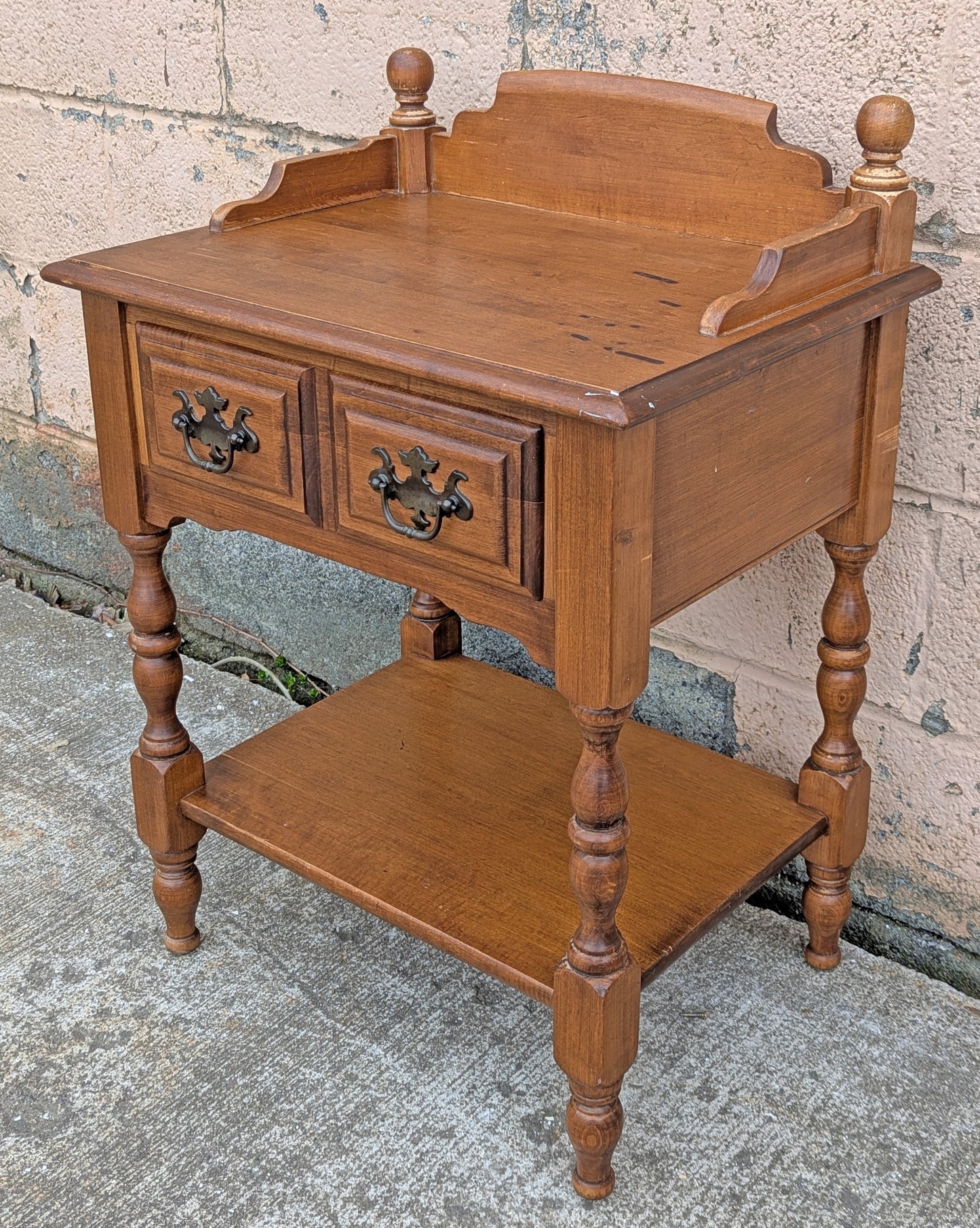 Vintage Antique Old Reclaimed Salvaged Heywood Wakefield SOLID Maple Wood Wooden Side End Hall Table Night Stand Shelf Drawer Writing Desk