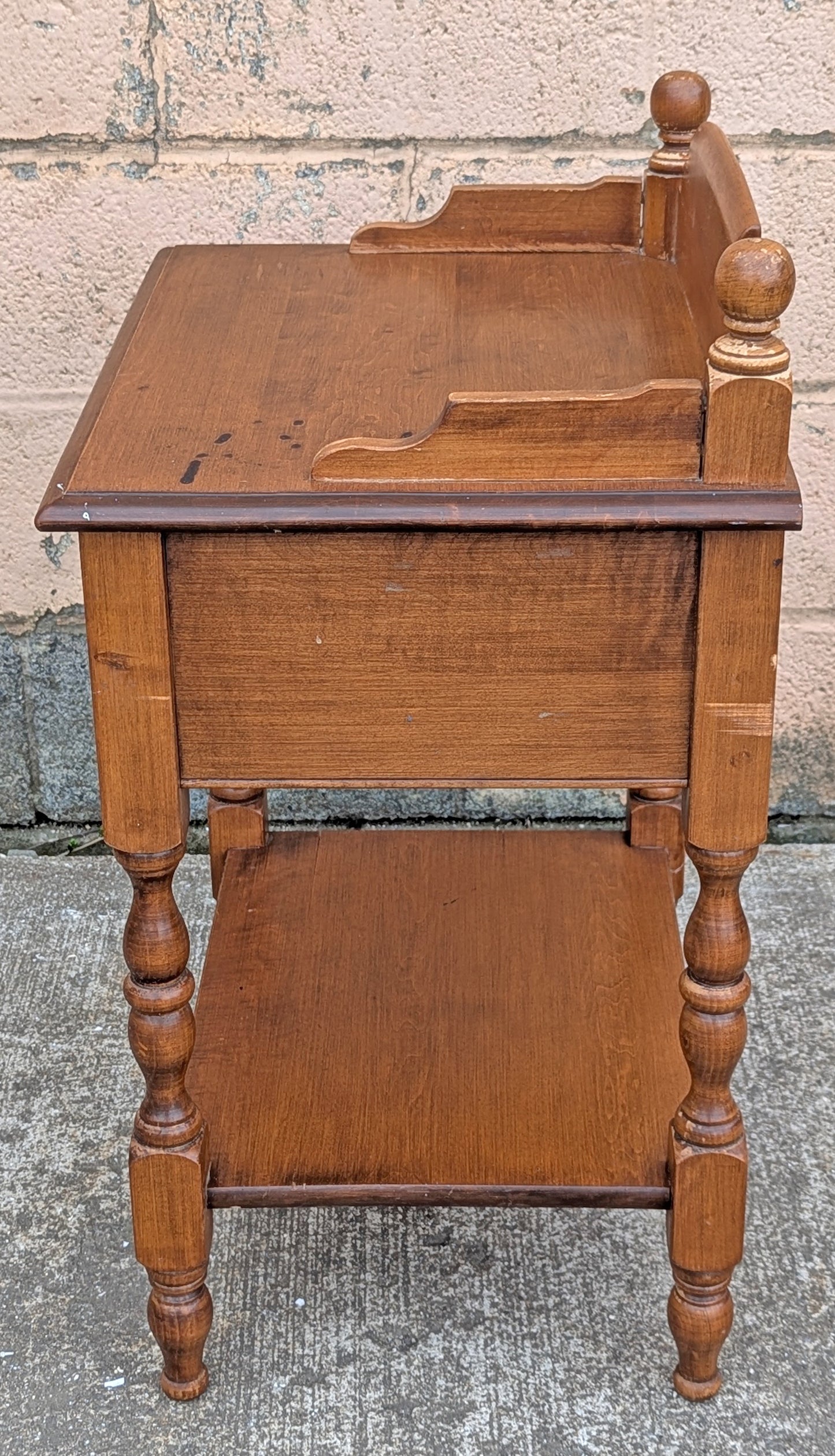 Vintage Antique Old Reclaimed Salvaged Heywood Wakefield SOLID Maple Wood Wooden Side End Hall Table Night Stand Shelf Drawer Writing Desk