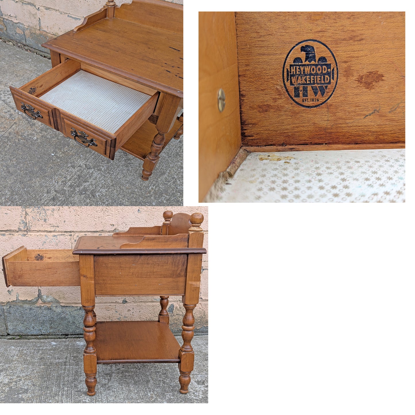 Vintage Antique Old Reclaimed Salvaged Heywood Wakefield SOLID Maple Wood Wooden Side End Hall Table Night Stand Shelf Drawer Writing Desk