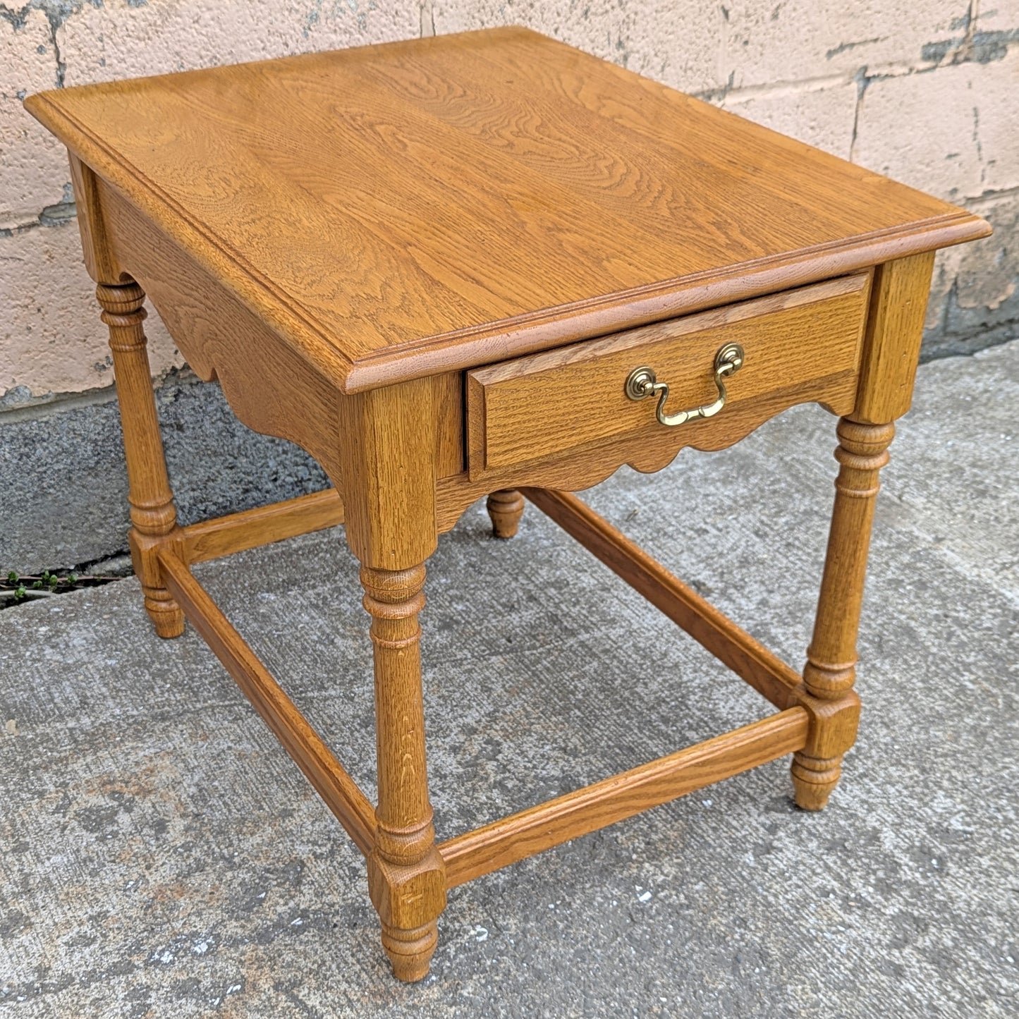 Vintage Antique Old Reclaimed Salvaged Ethan Allen SOLID Oak Wood Wooden Side End Hall Table Night Stand Shelf Drawer