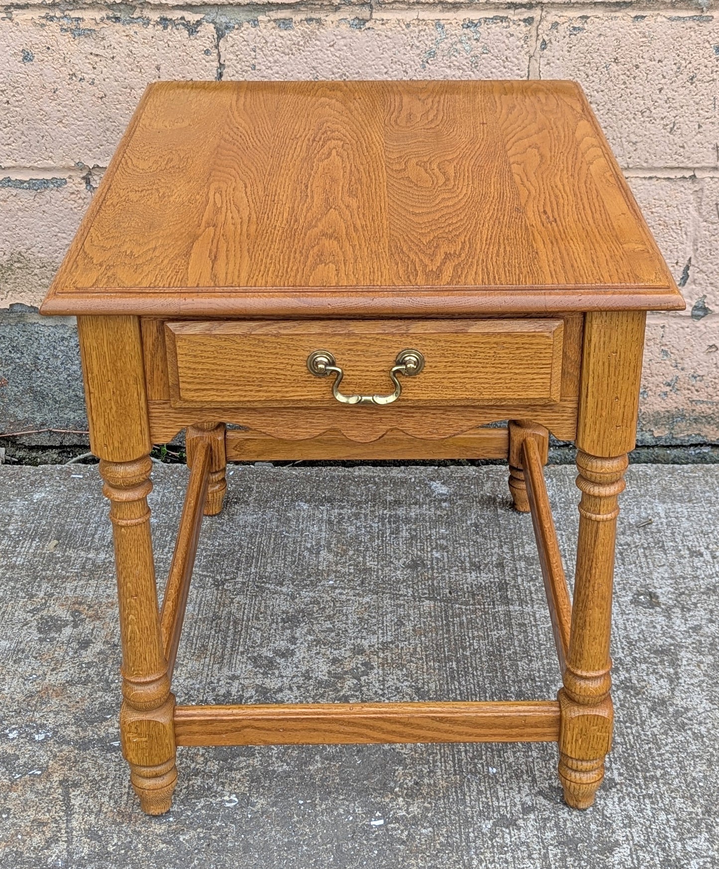 Vintage Antique Old Reclaimed Salvaged Ethan Allen SOLID Oak Wood Wooden Side End Hall Table Night Stand Shelf Drawer