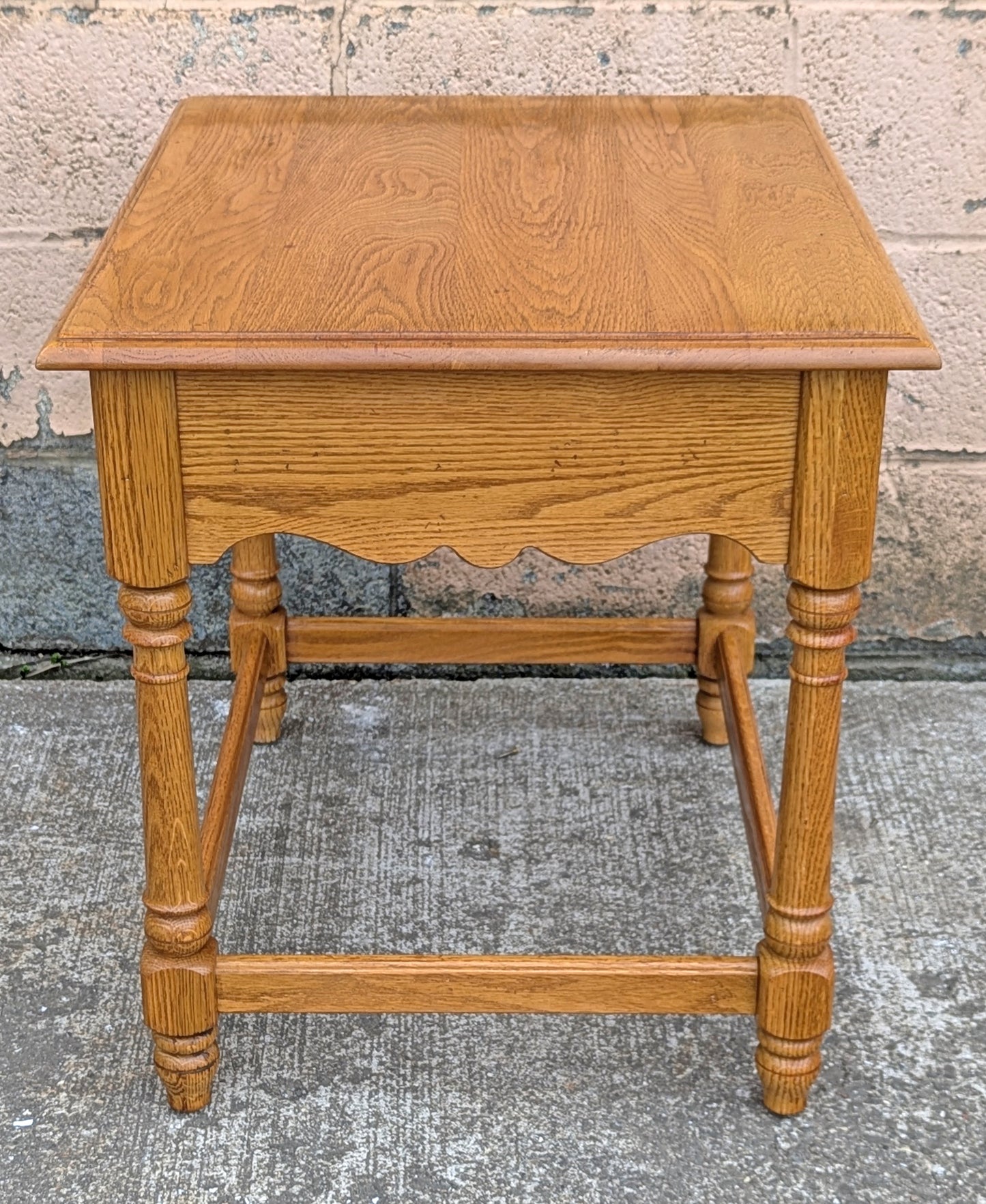 Vintage Antique Old Reclaimed Salvaged Ethan Allen SOLID Oak Wood Wooden Side End Hall Table Night Stand Shelf Drawer