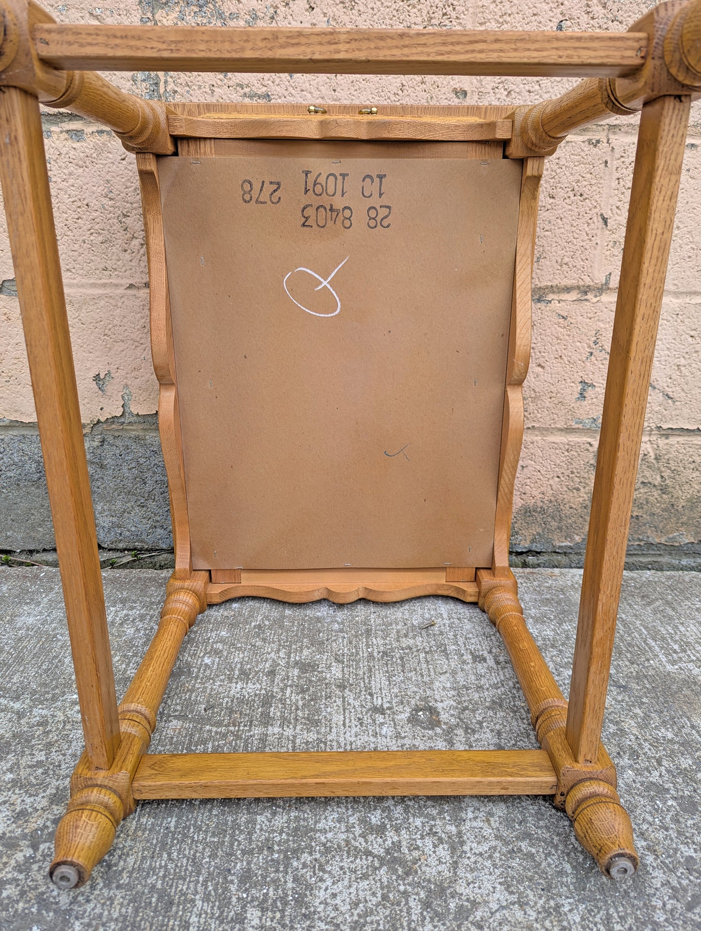 Vintage Antique Old Reclaimed Salvaged Ethan Allen SOLID Oak Wood Wooden Side End Hall Table Night Stand Shelf Drawer