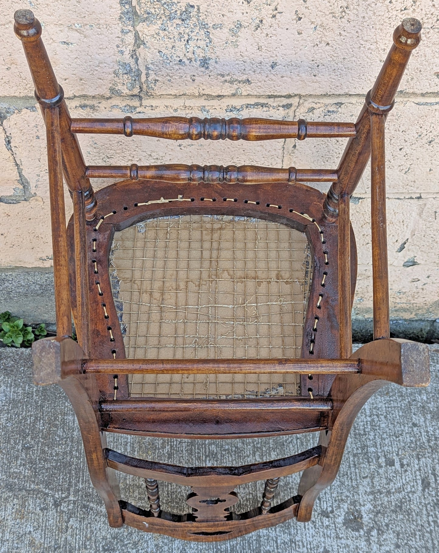 Pair Vintage Antique Old Reclaimed Salvaged SOLID Walnut Wood Wooden Side Dining Accent Chairs Nature Floral Fabric Upholstered Seat