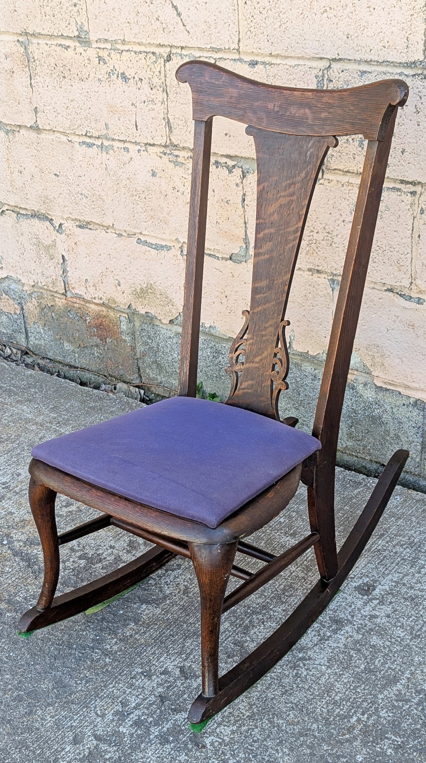Antique Vintage Old Reclaimed Salvaged SOLID Oak Wood Wooden Child Children Adult Kid Porch Patio Foyer Sunroom Knitting Rocking Rocker Chair