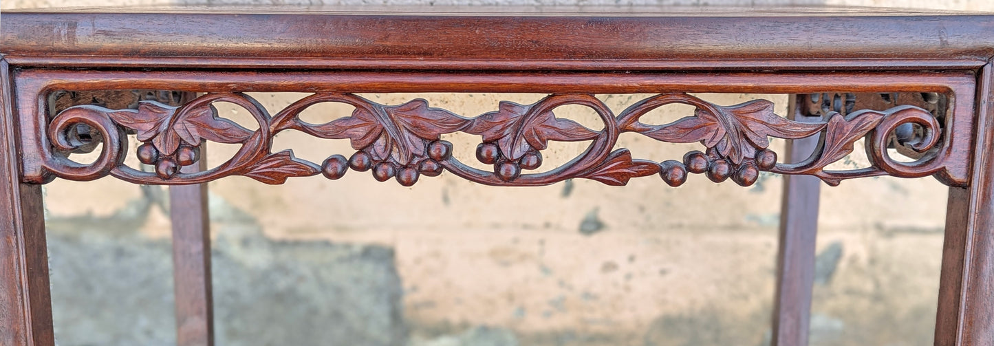 Set of Small Vintage Antique Old Solid Mahogany Wood Wooden Carved Serpentine Square Nesting Nested Stacked Stand Side Accent Tables