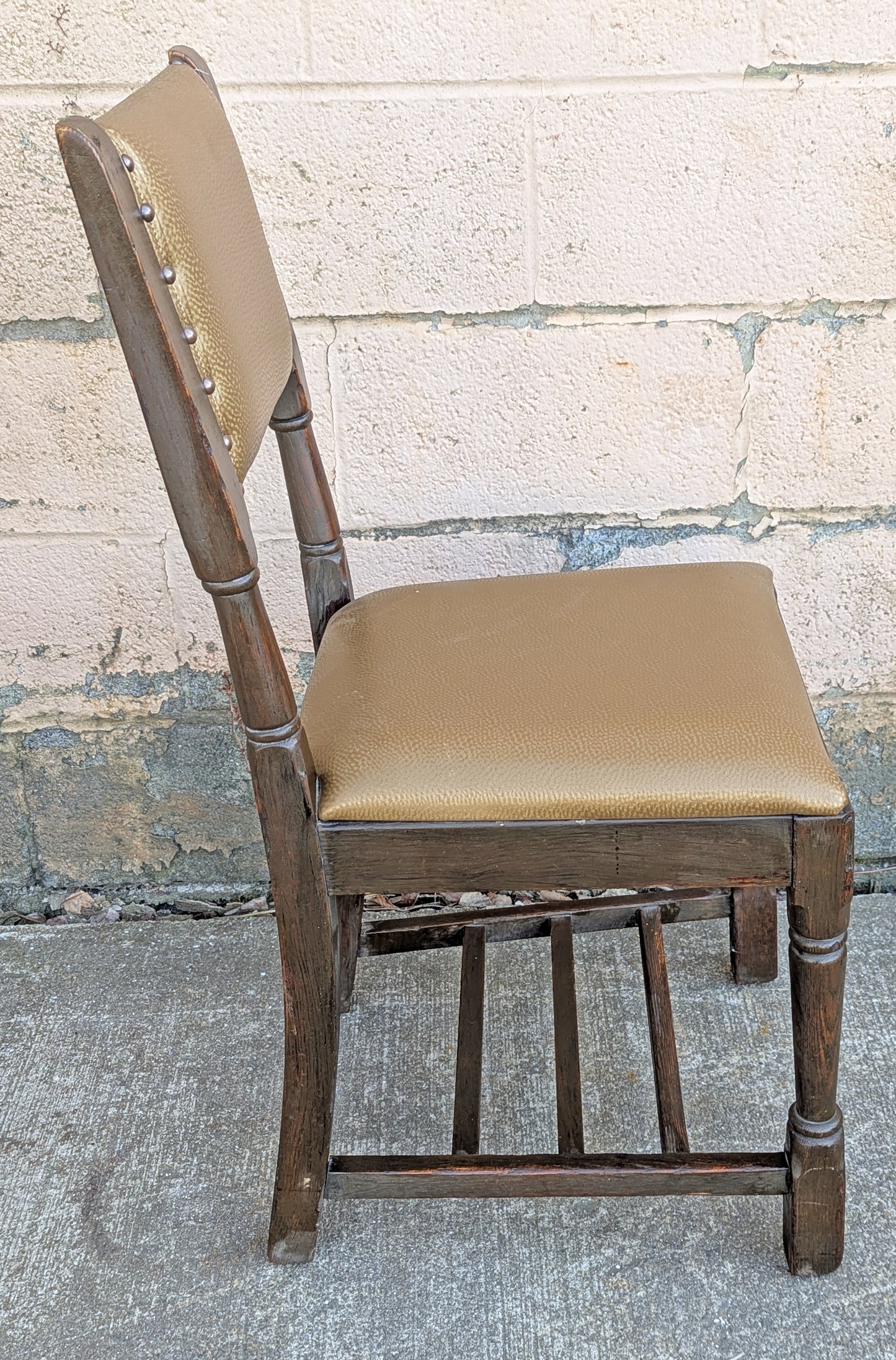 Set of 6 Antique Vintage Old "M.Reischman & Sons" SOLID Oak Wood Wooden Dining Room Chair Fabric Seat Upholstery Upholstered