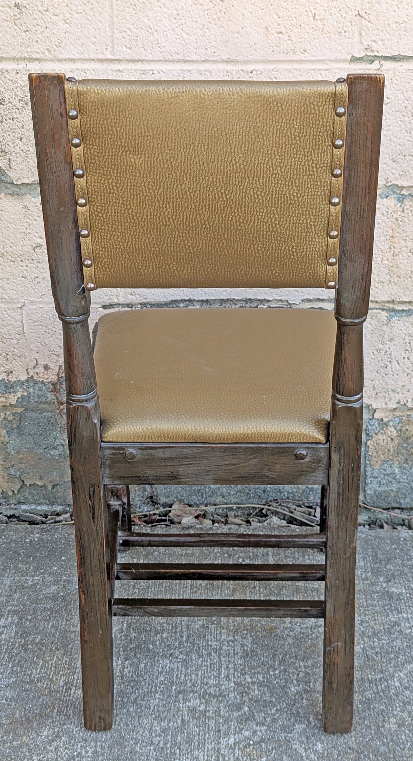 Set of 6 Antique Vintage Old "M.Reischman & Sons" SOLID Oak Wood Wooden Dining Room Chair Fabric Seat Upholstery Upholstered