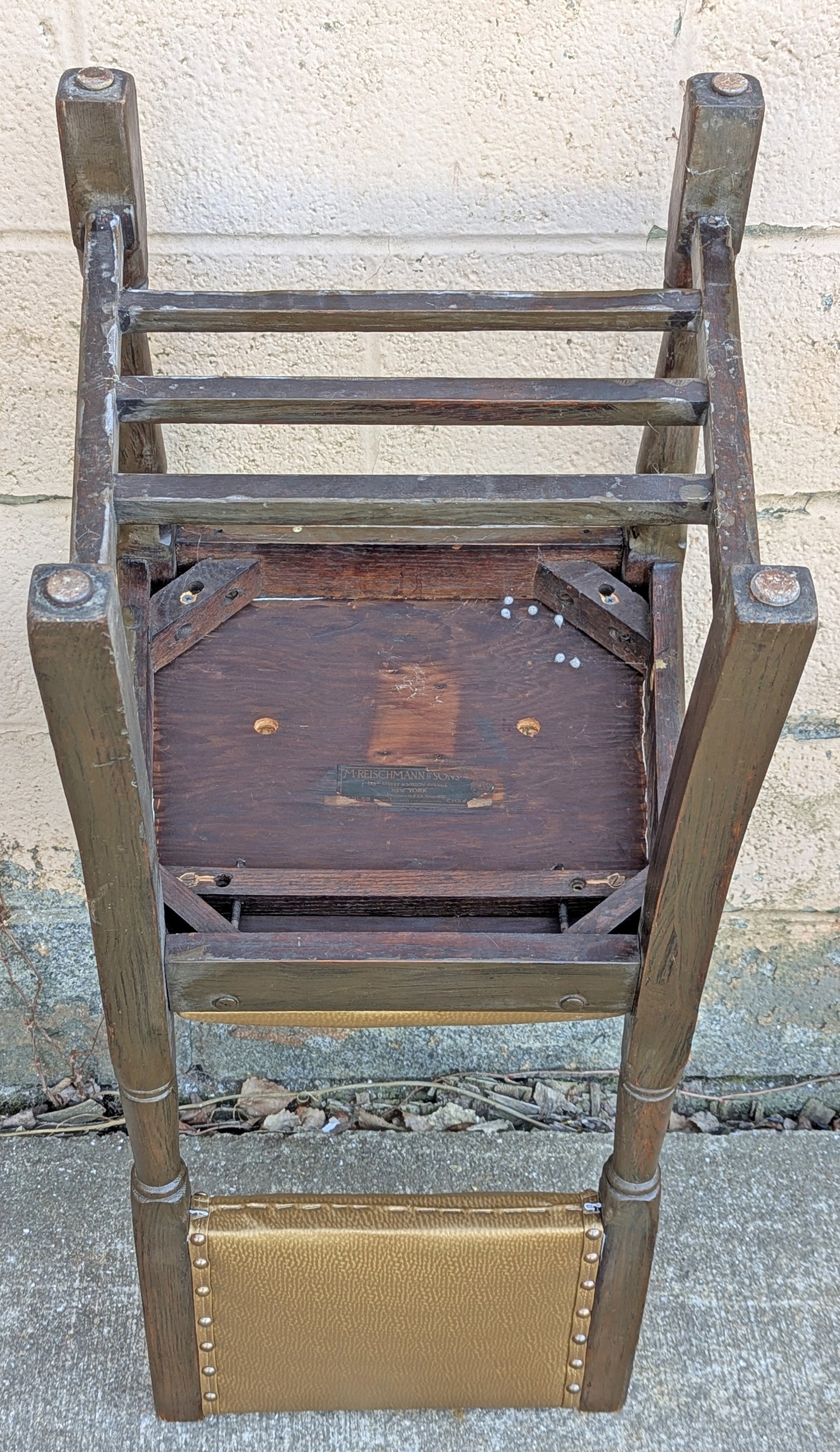 Set of 6 Antique Vintage Old "M.Reischman & Sons" SOLID Oak Wood Wooden Dining Room Chair Fabric Seat Upholstery Upholstered