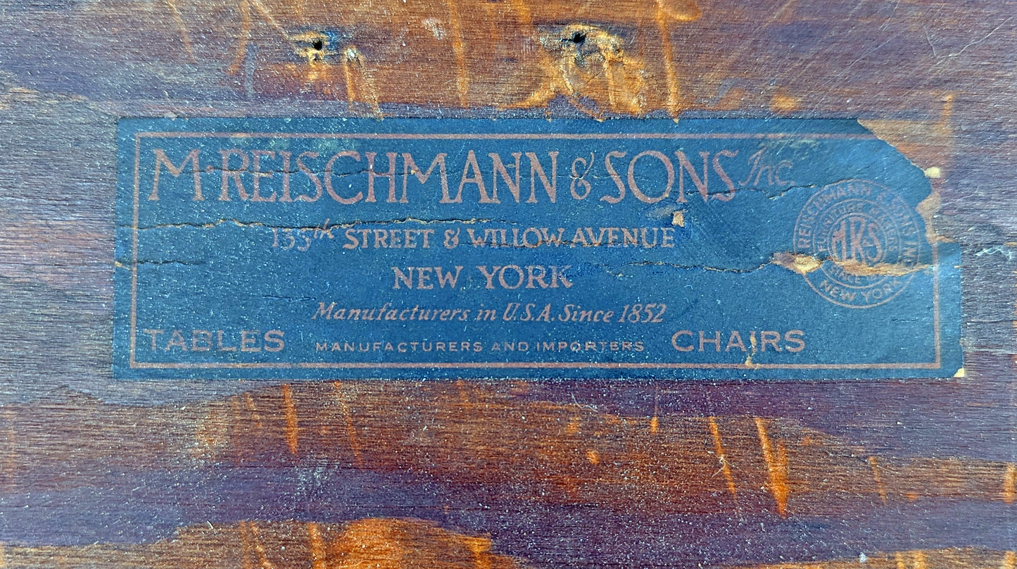 Set of 6 Antique Vintage Old "M.Reischman & Sons" SOLID Oak Wood Wooden Dining Room Chair Fabric Seat Upholstery Upholstered