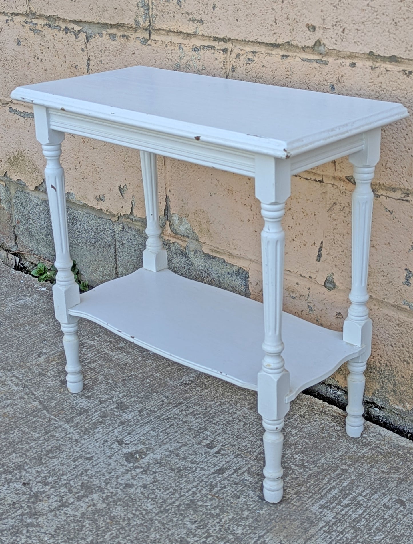 Antique Vintage Old Reclaimed Salvaged Carved Shabby Chic Style SOLID Wood Wooden End Painted Side Hall Shelf Accent 2 Tier Table Stand