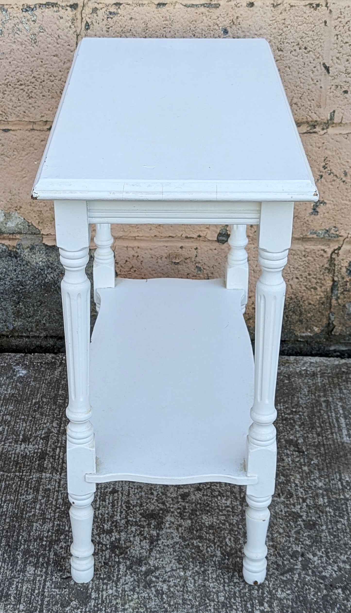 Antique Vintage Old Reclaimed Salvaged Carved Shabby Chic Style SOLID Wood Wooden End Painted Side Hall Shelf Accent 2 Tier Table Stand