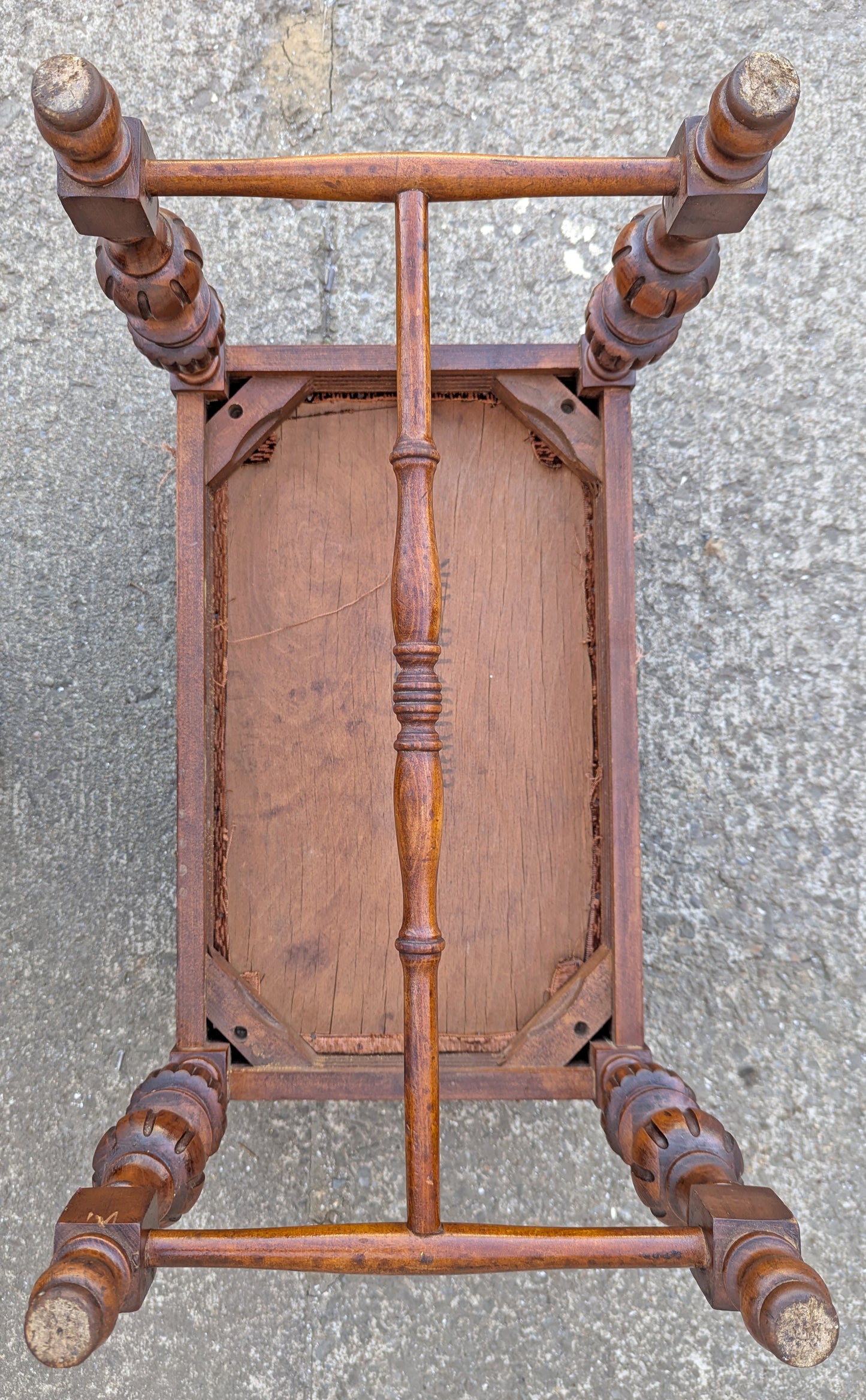 Antique Vintage Old Reclaimed Salvaged Thomasville Victorian Carved SOLID Wood Wooden Arm Bench Settee Chair Stool Lounge Fabric Seat