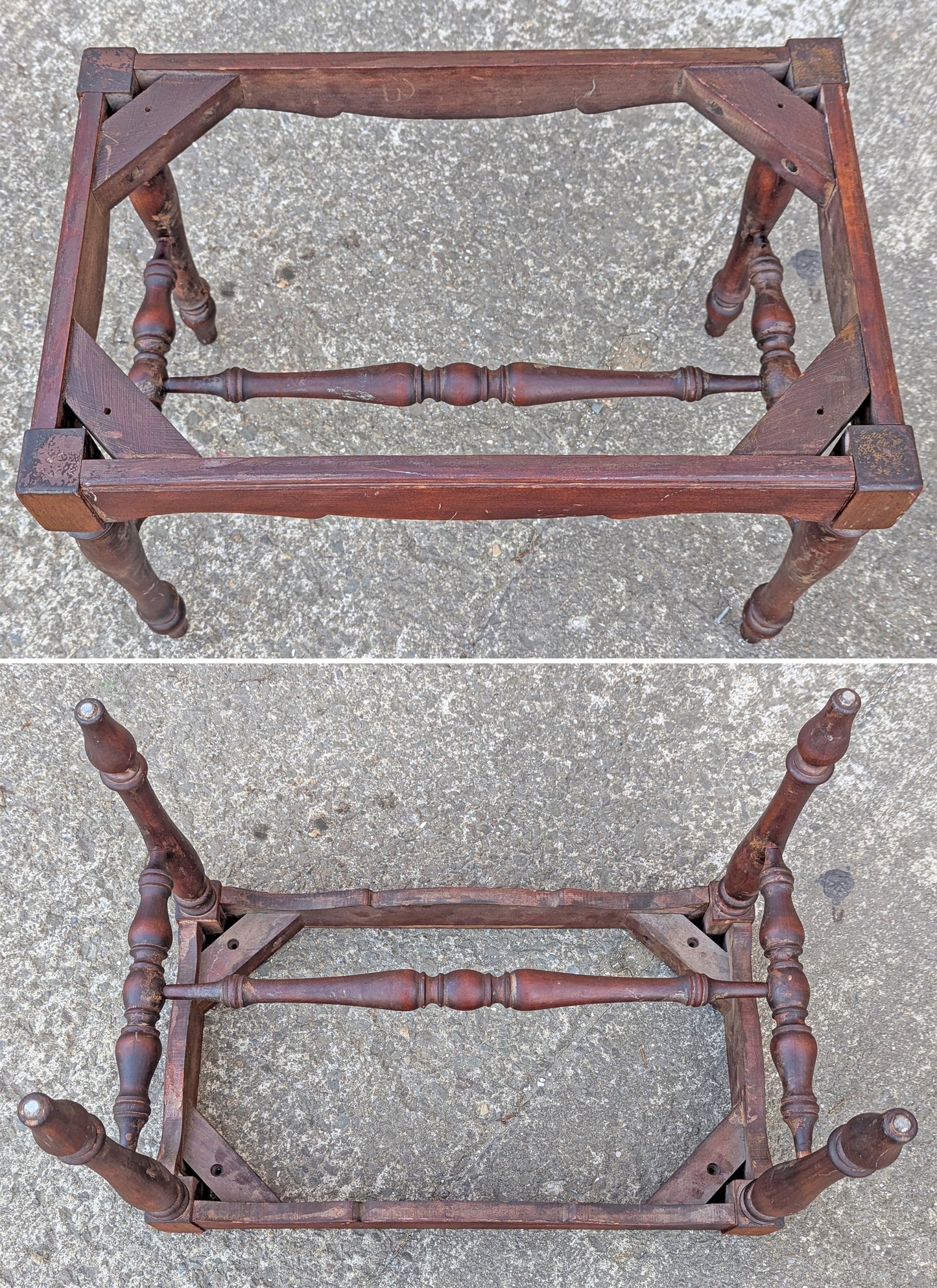 Antique Vintage Old Victorian SOLID Wood Wooden Piano Kneeling Bench Foot Stool Ottoman Plant Stand Red Fabric