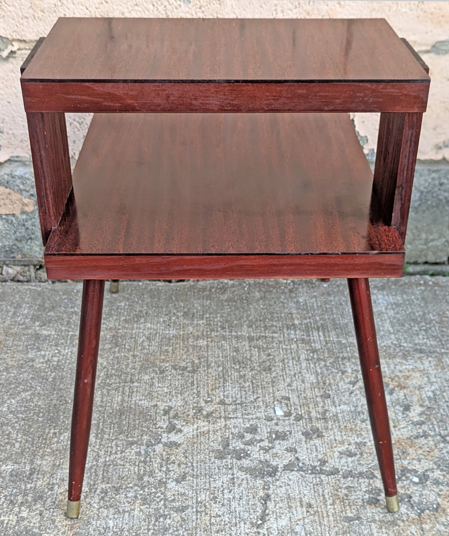 Pair of Vintage Antique Old Mid Century Atomic Era SOLID Wooden Wood & Formica Wooden 2 Tier End Side Accent Lamp Tables Night Stand Shelf