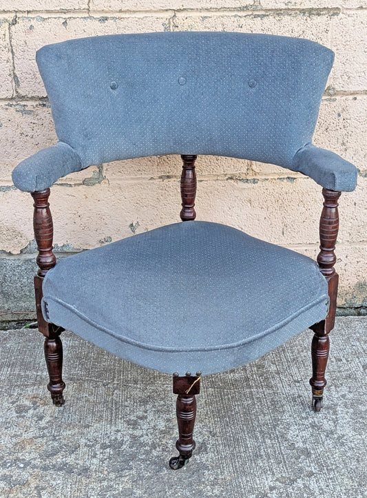 Antique Vintage Old Reclaimed Salvaged SOLID Hard Wood Wooden Fabric Upholstery Upholstered Armrest Armchair Side Lounge Seat Corner Tub Barrel Cushion Chair