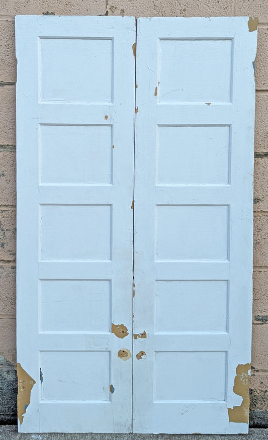 2 Pairs Available 30"x59" Antique Vintage Old Reclaimed Salvaged SOLID Wood Wooden Cabinet Pantry Door 5 Panels