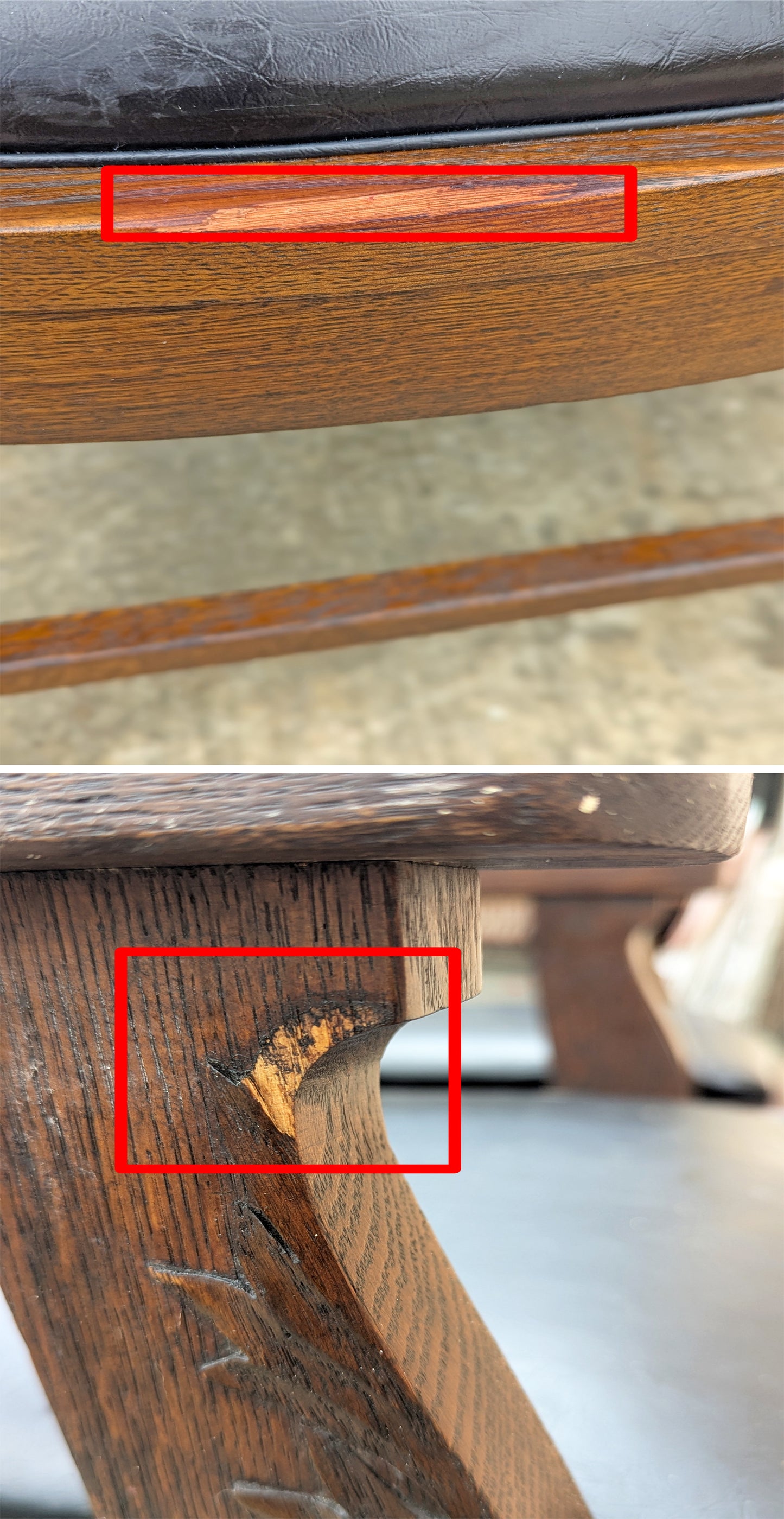 Pair Antique Vintage Old Reclaimed Salvaged Gothic Style SOLID Oak Wood Wooden Side Dining Accent Chairs Fabric Upholstered Cushion Seat