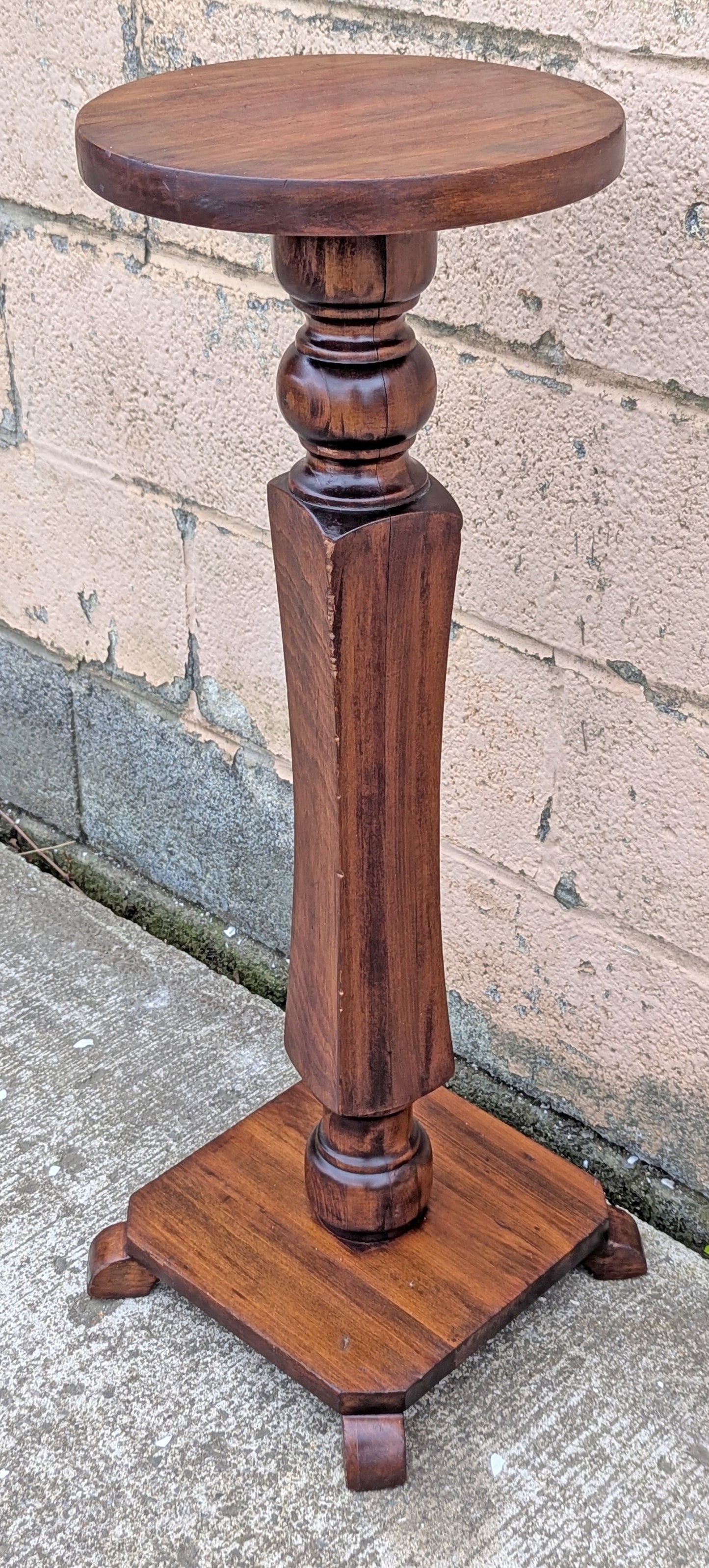 Vintage Antique Old Reclaimed Salvaged SOLID Circular Wood Wooden Lamp Plant End Side Hall Table Stand Shelf