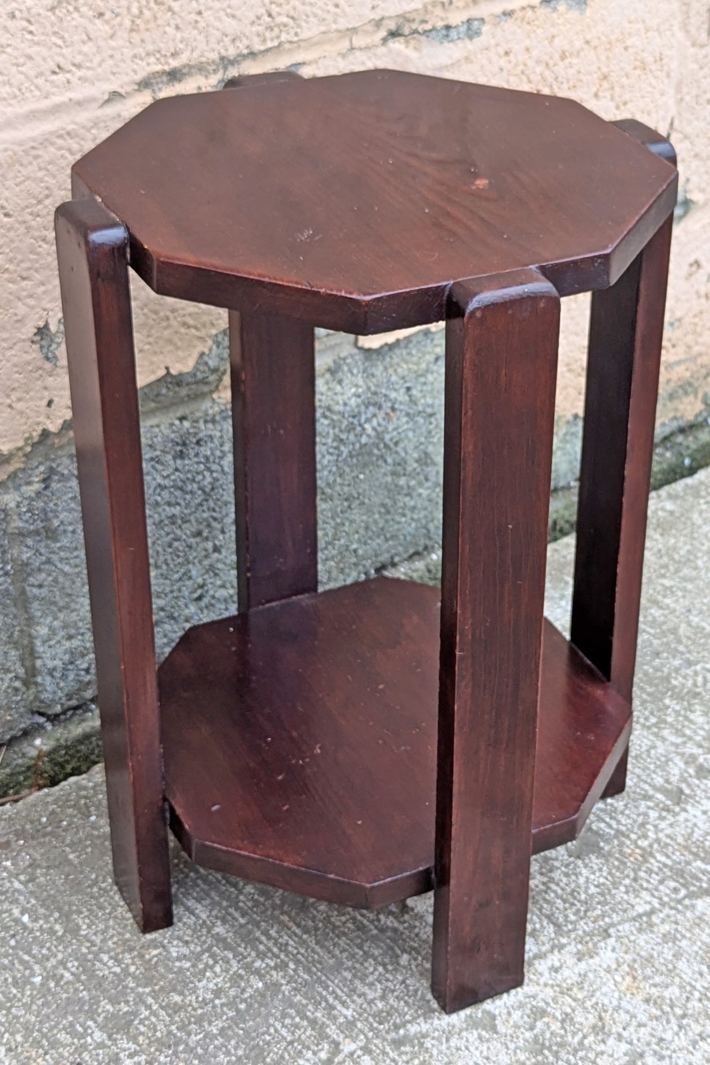Vintage Antique Old Handmade Handcrafted SOLID Wood Wooden Primitive Style Octagon Octagonal Shelf Plant Stand End Accent Table Nightstand