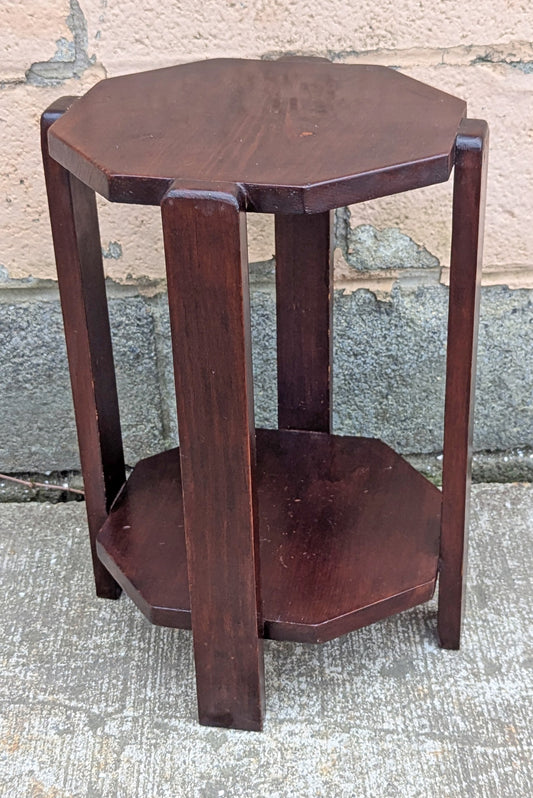 Vintage Antique Old Handmade Handcrafted SOLID Wood Wooden Primitive Style Octagon Octagonal Shelf Plant Stand End Accent Table Nightstand