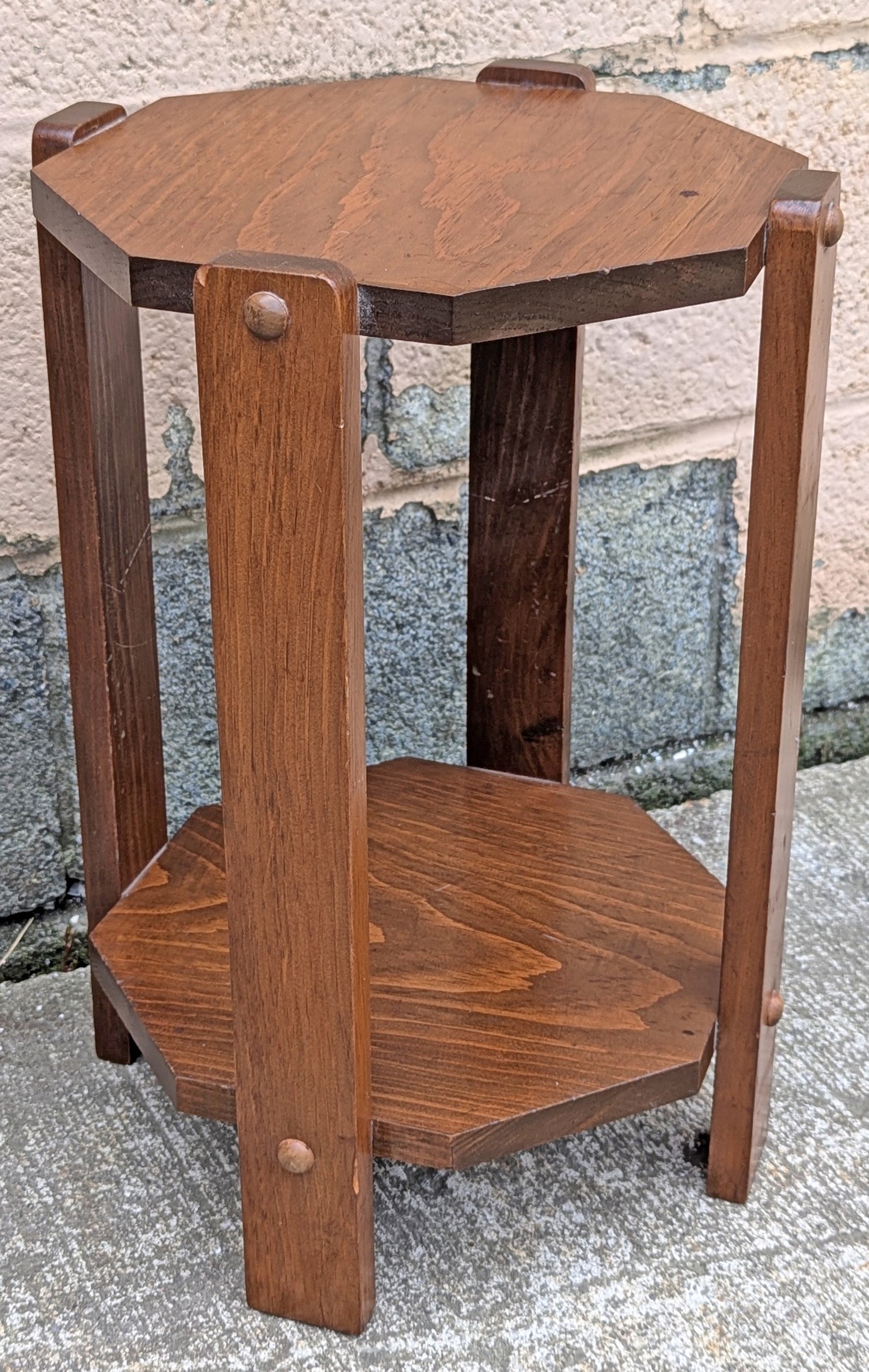 Vintage Antique Old Handmade Handcrafted SOLID Wood Wooden Primitive Style Octagon Octagonal Shelf Plant Stand End Accent Table Nightstand (Copy)