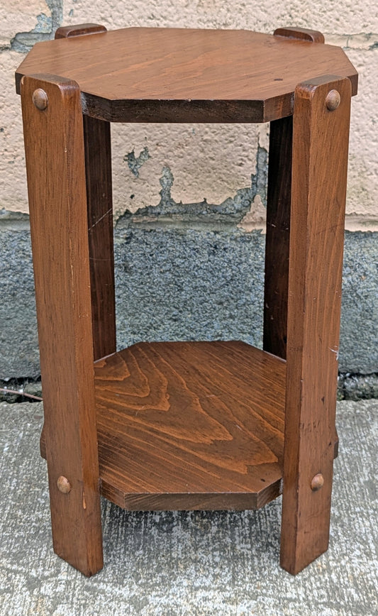 Vintage Antique Old Handmade Handcrafted SOLID Wood Wooden Primitive Style Octagon Octagonal Shelf Plant Stand End Accent Table Nightstand (Copy)