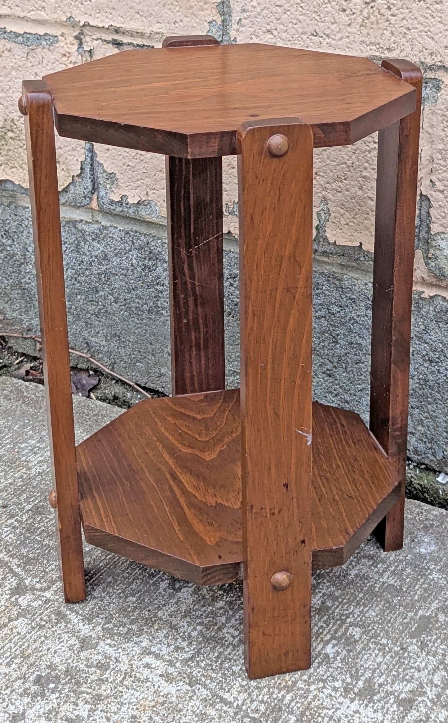 Vintage Antique Old Handmade Handcrafted SOLID Wood Wooden Primitive Style Octagon Octagonal Shelf Plant Stand End Accent Table Nightstand (Copy)