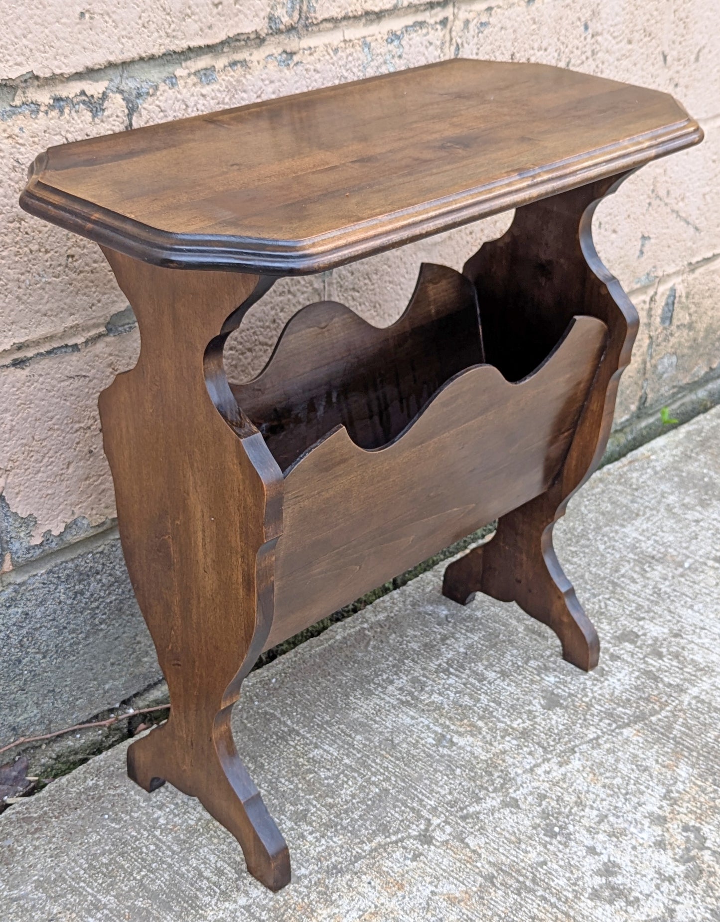 Antique Vintage Victorian Old Reclaimed Salvaged SOLID Wood Wooden Carved Side End Hall Accent Sofa Serpentine Table Plant Lamp Stand