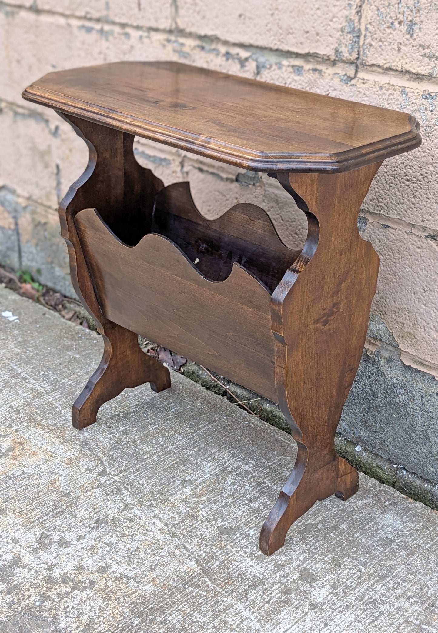 Antique Vintage Victorian Old Reclaimed Salvaged SOLID Wood Wooden Carved Side End Hall Accent Sofa Serpentine Table Plant Lamp Stand