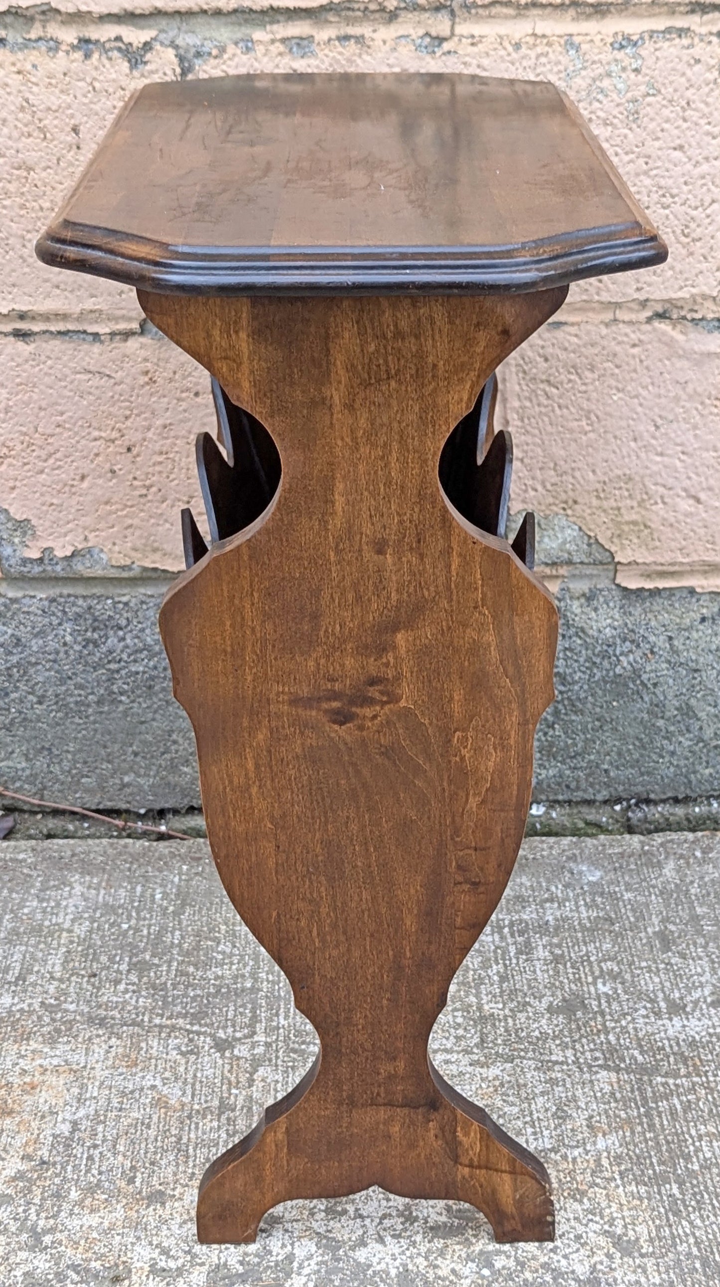 Antique Vintage Victorian Old Reclaimed Salvaged SOLID Wood Wooden Carved Side End Hall Accent Sofa Serpentine Table Plant Lamp Stand
